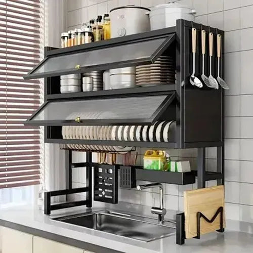 ESCURRIDOR DOBLE NIVEL CON DOBLE GABINETE™ ORGANIZA Y PROTEGE TU COCINA