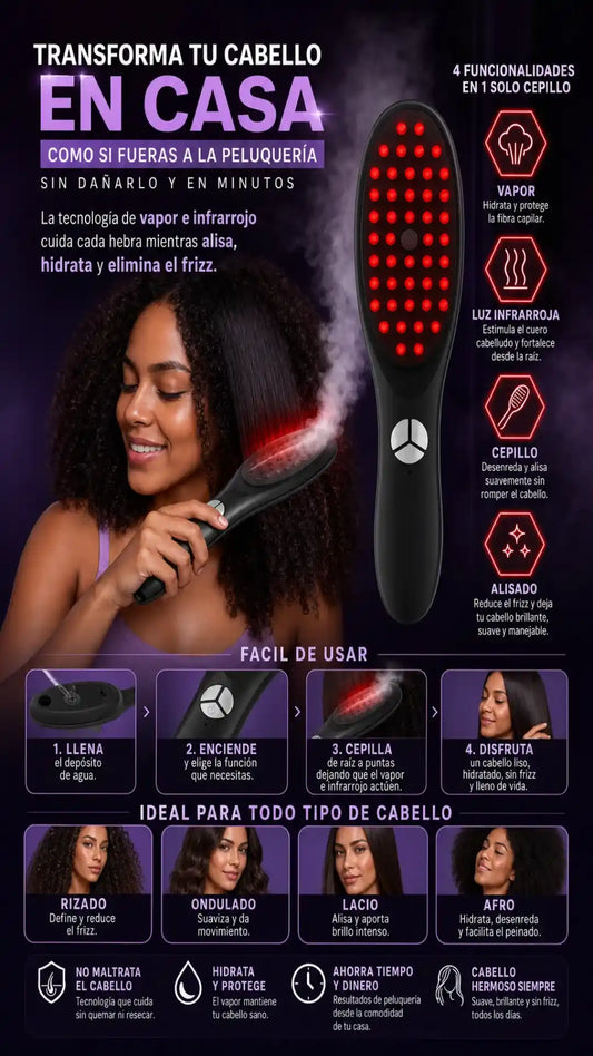 LuminBrush Pro — Cepillo Alisador Masajeador con Luz Infrarroja