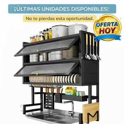 ESCURRIDOR DOBLE NIVEL CON PUERTAS – ORGANIZA Y PROTEGE TU COCINA