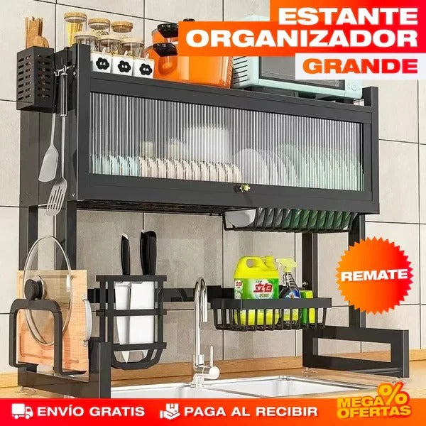 ESCURRIDOR DOBLE NIVEL CON PUERTAS – ORGANIZA Y PROTEGE TU COCINA